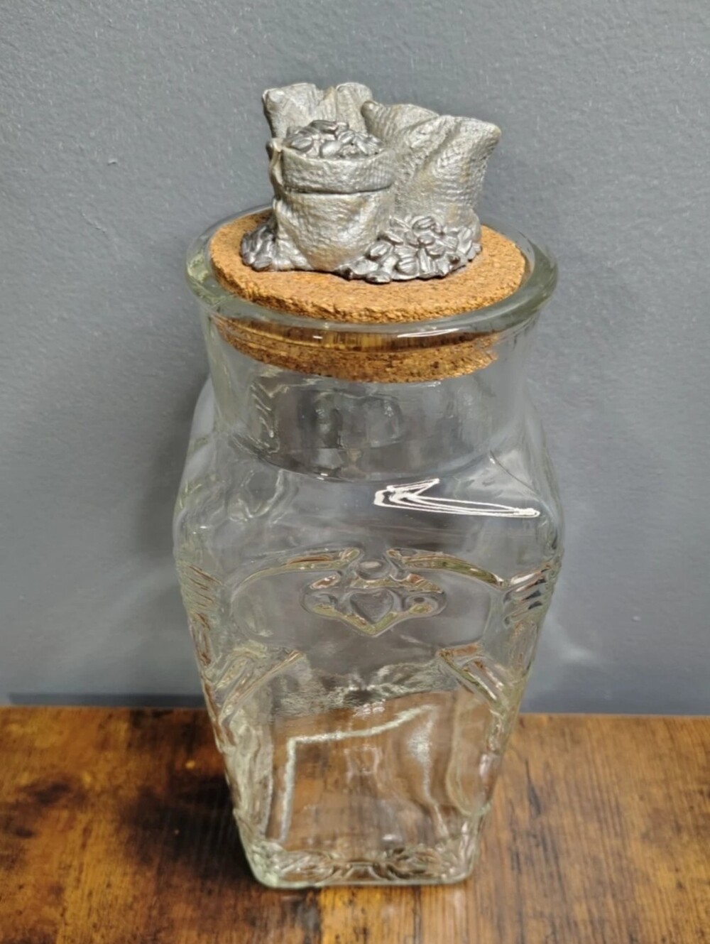 Ornate Embossed Glass Canister Jar with Coffee Cork Lid